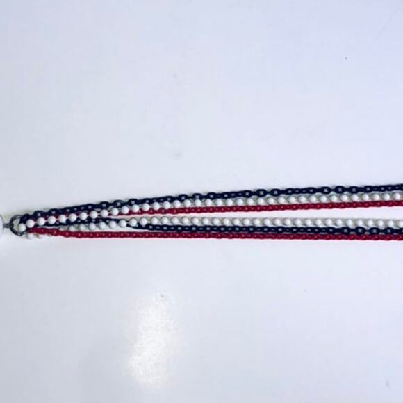 Vintage 70s Red White Blue Disco Ball Tassel Necklace 22" - Picture 6 of 6